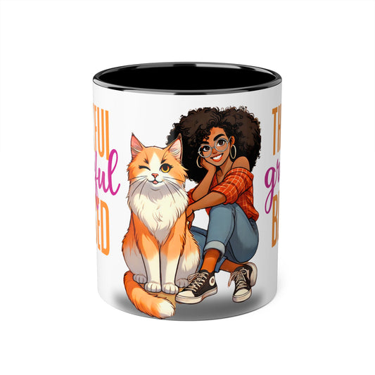 Thankful & Grateful Cat Accent Mug - 11oz