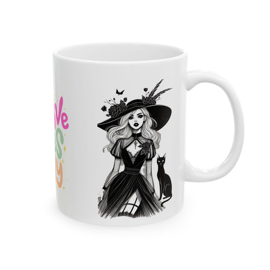 Positive Vibes Only Ceramic Mug - Fun Witch Design Coffee Cup