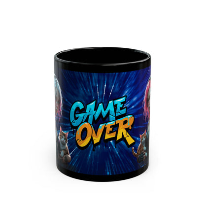 Gaming-Themed Black Mug – 'Game Over' Design, Perfect for Gamers and Cat Lovers