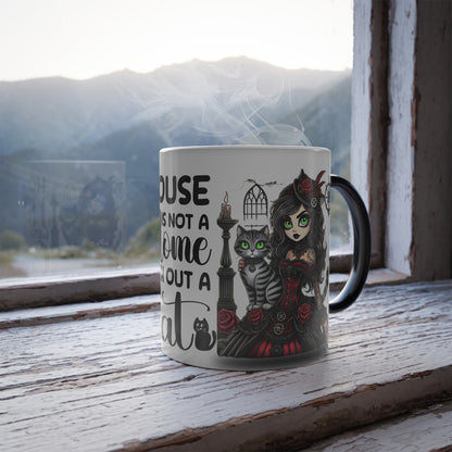 Color Morphing Cat Lover Mug - "House is Not a Home Without a Cat" Design