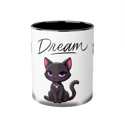 Dreamy Cat & Goth Girl Accent Mug - 11oz Unique Coffee Cup for Cat Lovers & Alternative Style