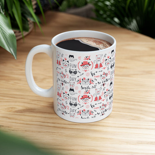 Whimsical Cat-Themed Ceramic Mug - Perfect for Cat Lovers, Fun Days, and Cozy Moments