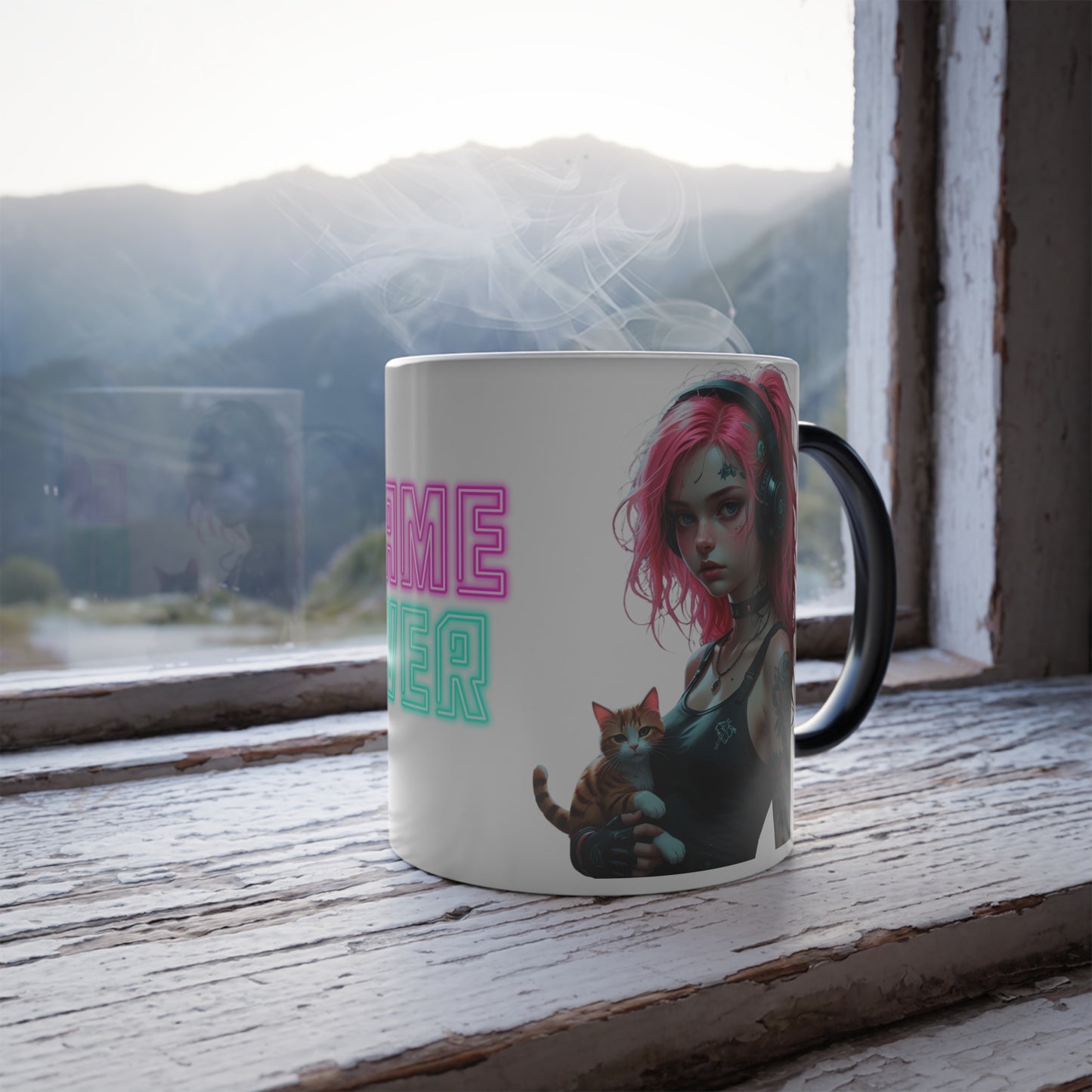 Game Over Color Morphing Mug | Fun Cat Design | Unique Gift for Gamers & Cat Lovers