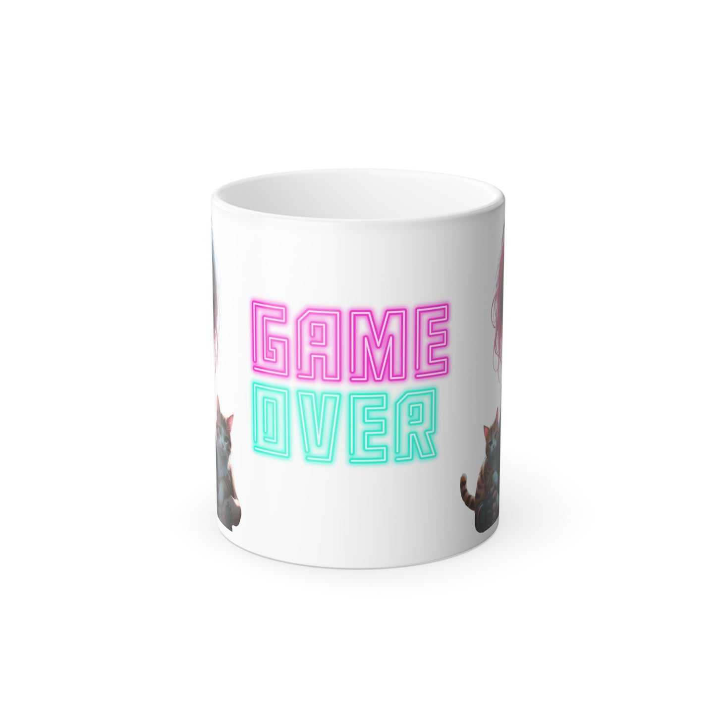 Game Over Color Morphing Mug | Fun Cat Design | Unique Gift for Gamers & Cat Lovers