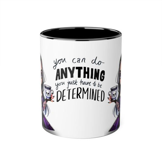 Determined Gothic Accent Mug - 11oz, Motivational Gift for Halloween & Everyday Inspiration