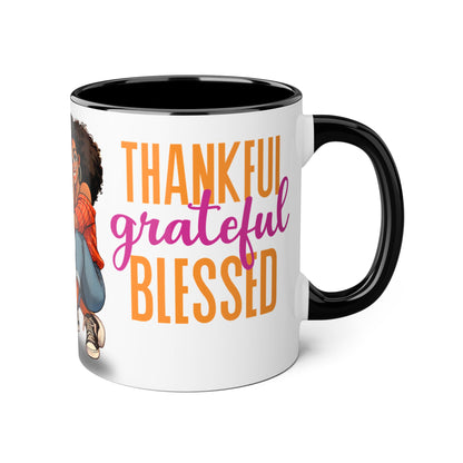 Thankful & Grateful Cat Accent Mug - 11oz