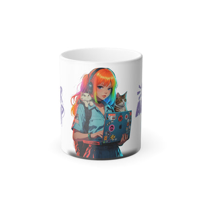 Color Morphing Mug: Gamer Girl Design – Perfect for Cat Lovers