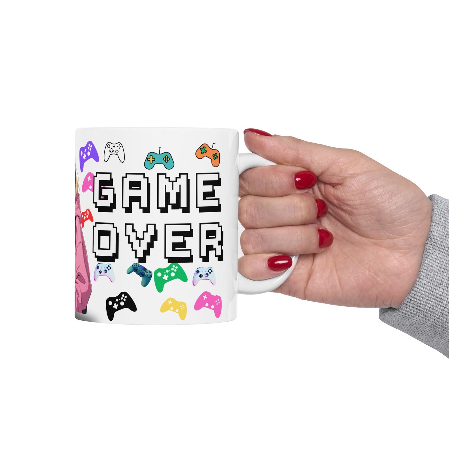 Gamer Girl Ceramic Mug - Cute Video Game Design for Cat Lovers #