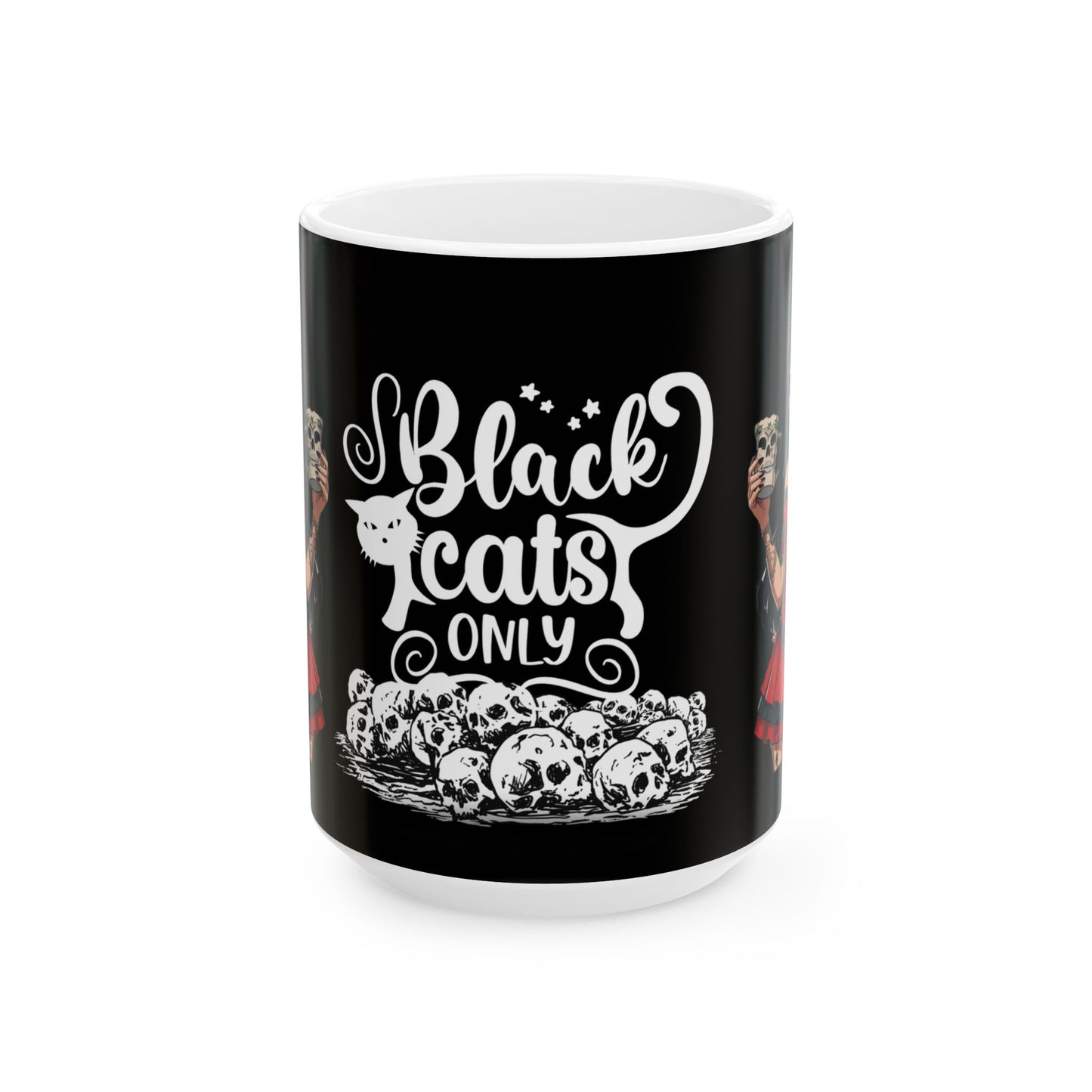 Black Cats Only Ceramic Mug - Perfect for Cat Lovers and Halloween Enthusiasts