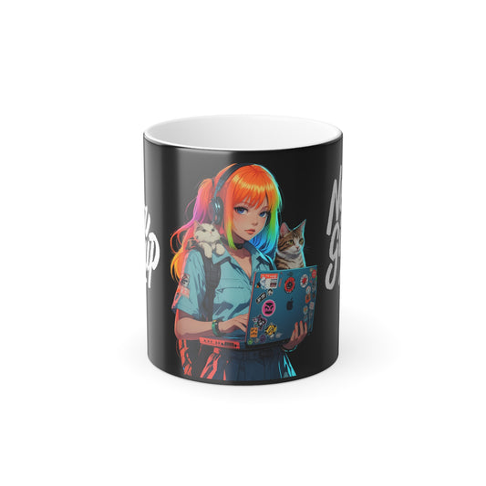 Color Morphing Gamer Mug - 11oz Magic Heat Activated Mug with Retro Design Gamer Girl