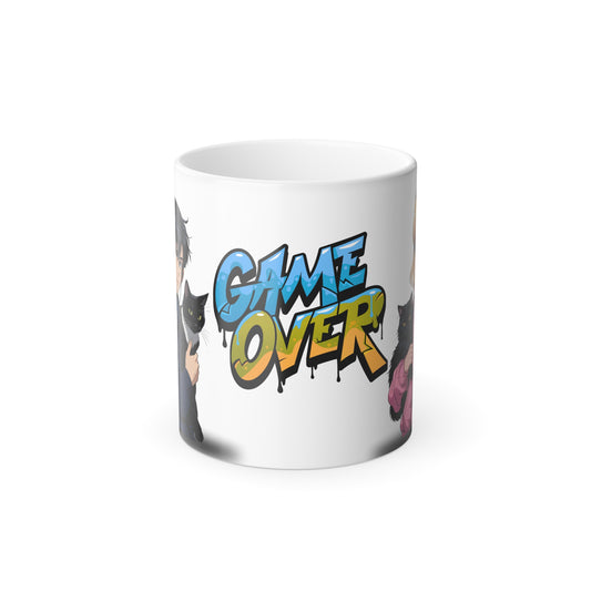 Color Morphing Mug - Game Over Design, Perfect Gift for Gamers and Cat Lovers