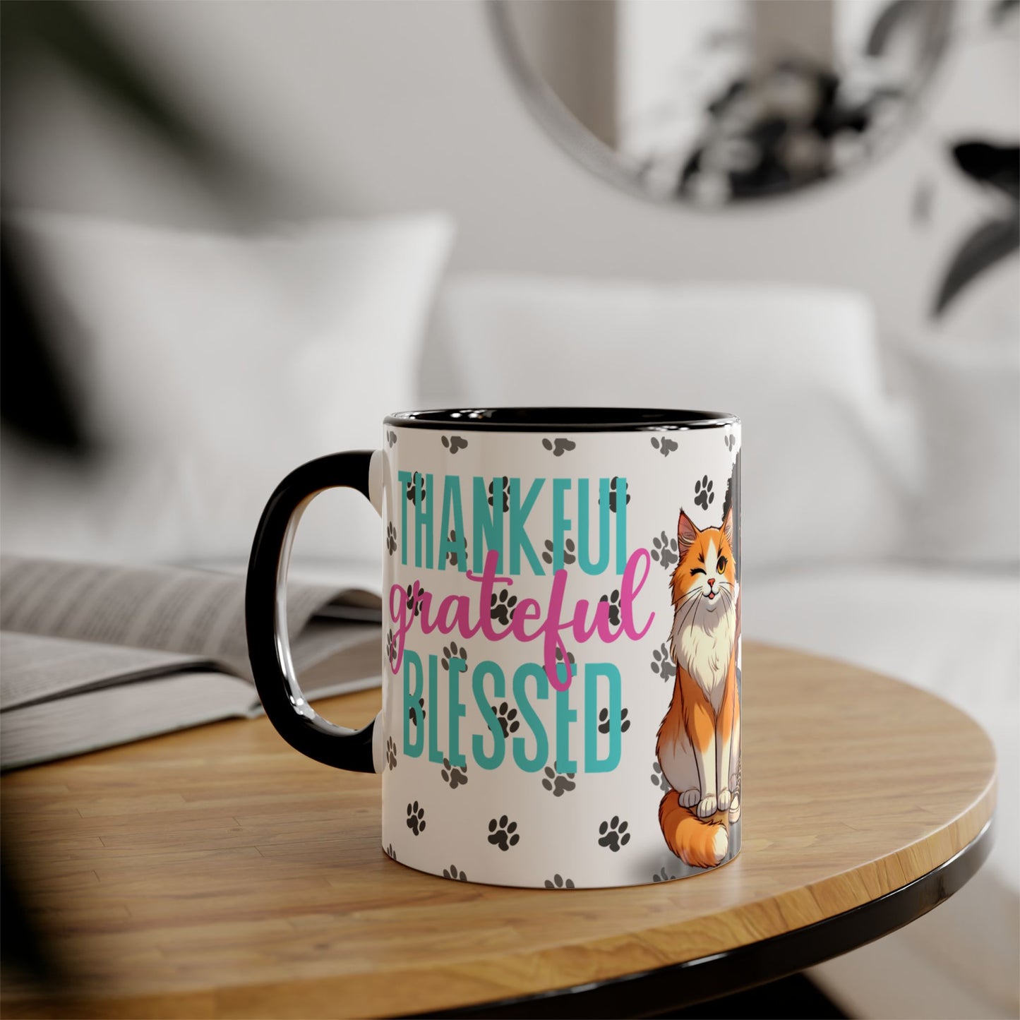 Cat Lover's Thankful & Grateful Accent Mug - 11oz