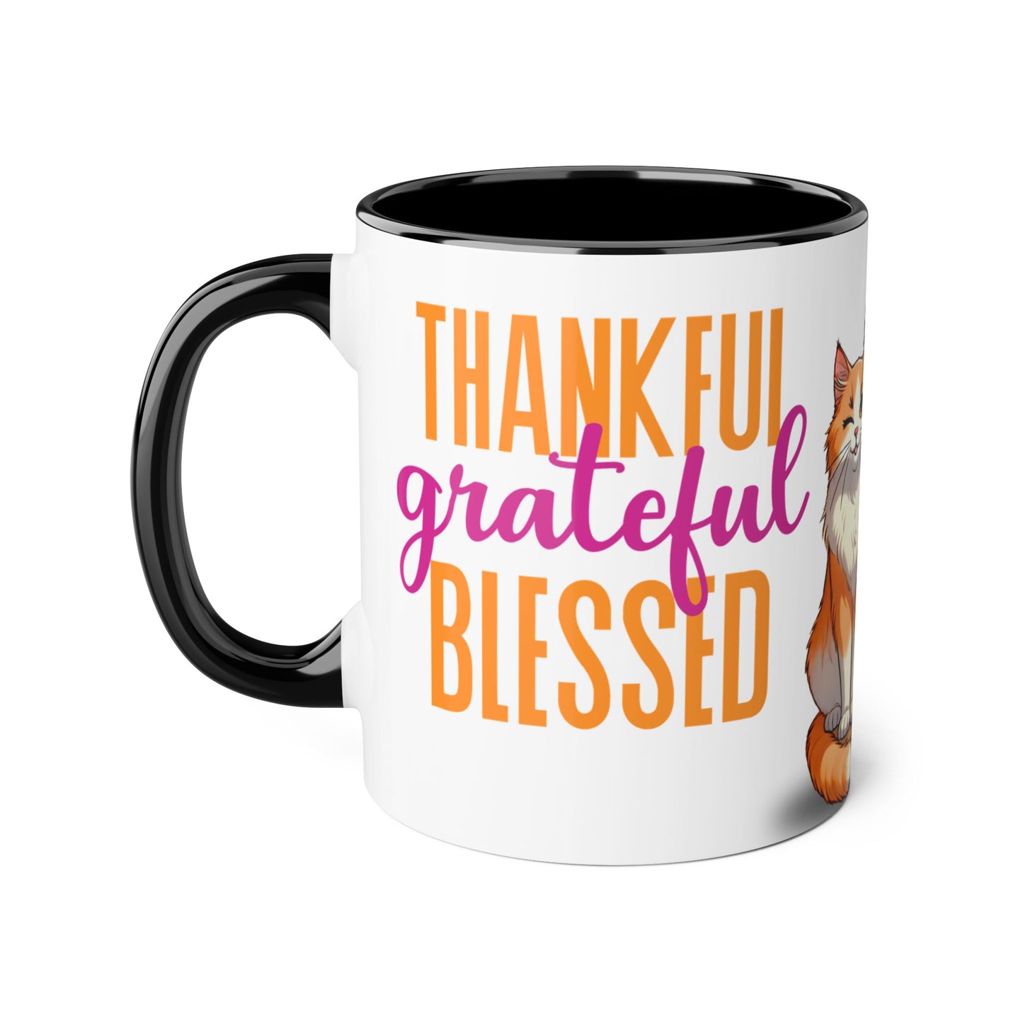 Thankful & Grateful Cat Accent Mug - 11oz