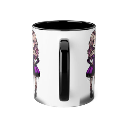 Dreamy Cat & Goth Girl Accent Mug - 11oz Unique Coffee Cup for Cat Lovers & Alternative Style